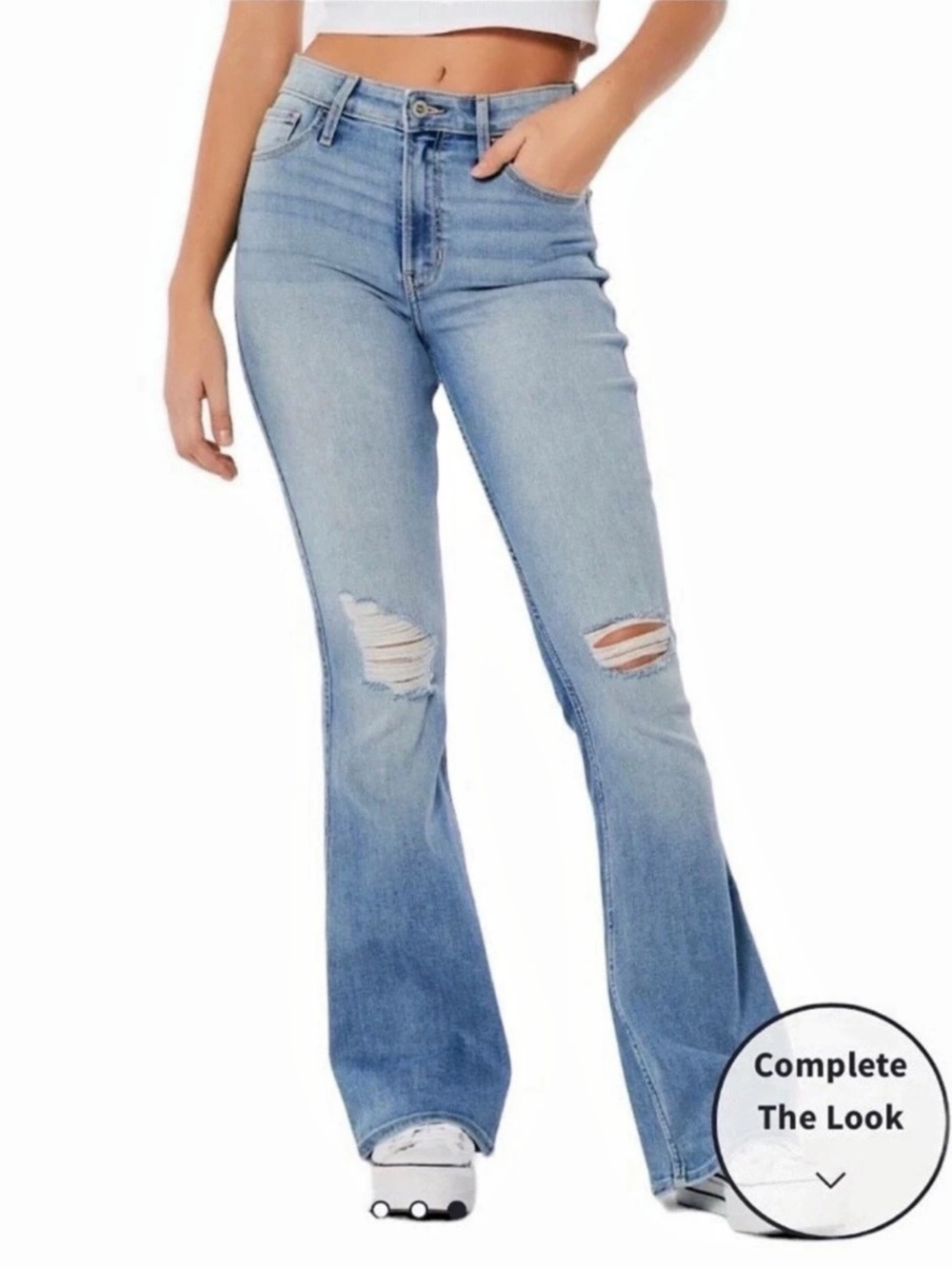 Hollister High-Rise Vintage Flare Jeans Distressed Light Blue Waist 24 Size 0